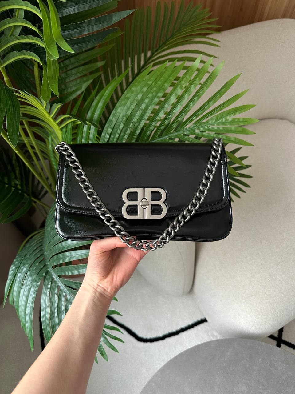 Balenciaga Small Bb Flap Leather Bag Black/Silver