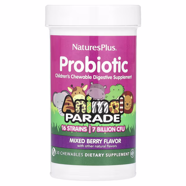 NaturesPlus, Probiotic, Children's Chewable Digestive Supplement, Mixed Berry, 7 Billion CFU, 30 Chewables