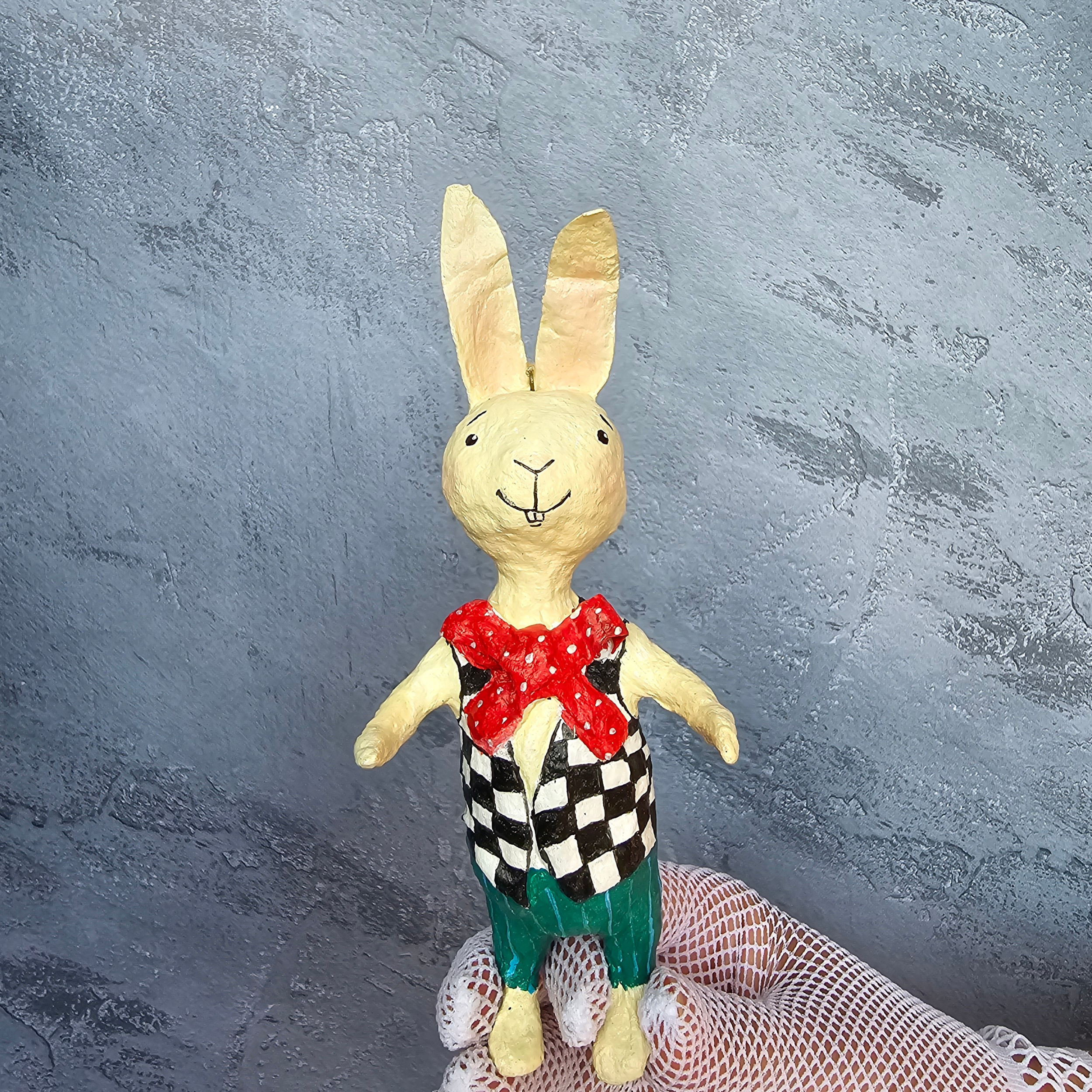 Collectable Cotton ornament Rabbit in black and white vest