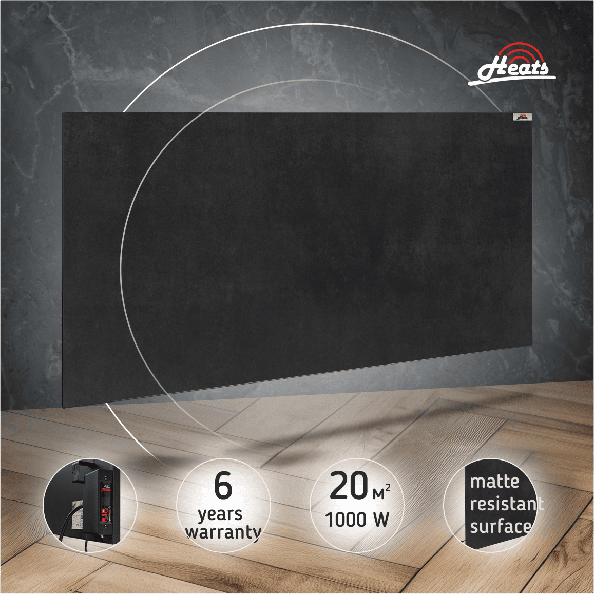 Ceramic Heater Heats 1000 Anthracite with Thermostat