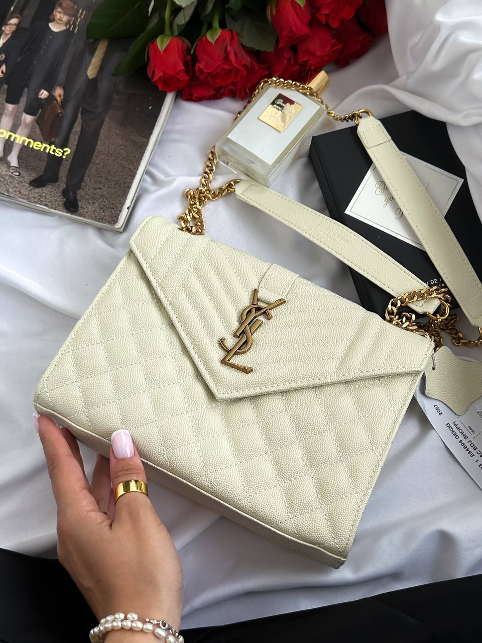 Yves Saint Laurent Envelope Medium In Quilted Grain De Poudre Embossed Leather