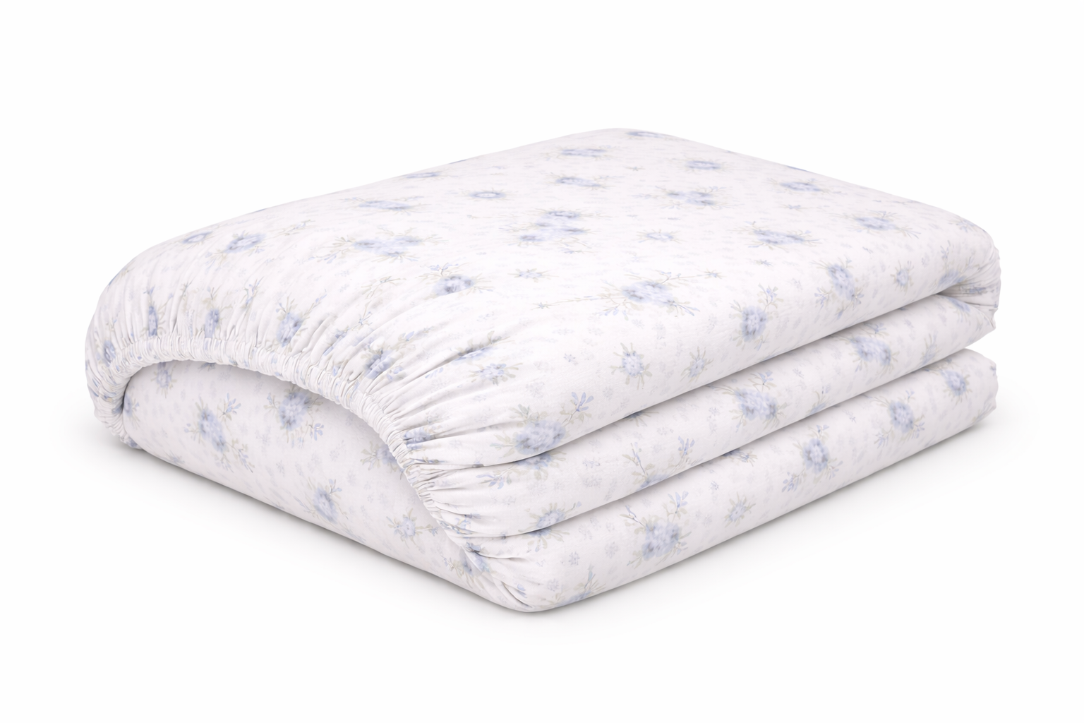 Простирадло на гумці ранфорс принт  "Дрібні блакитні квітки на білому"