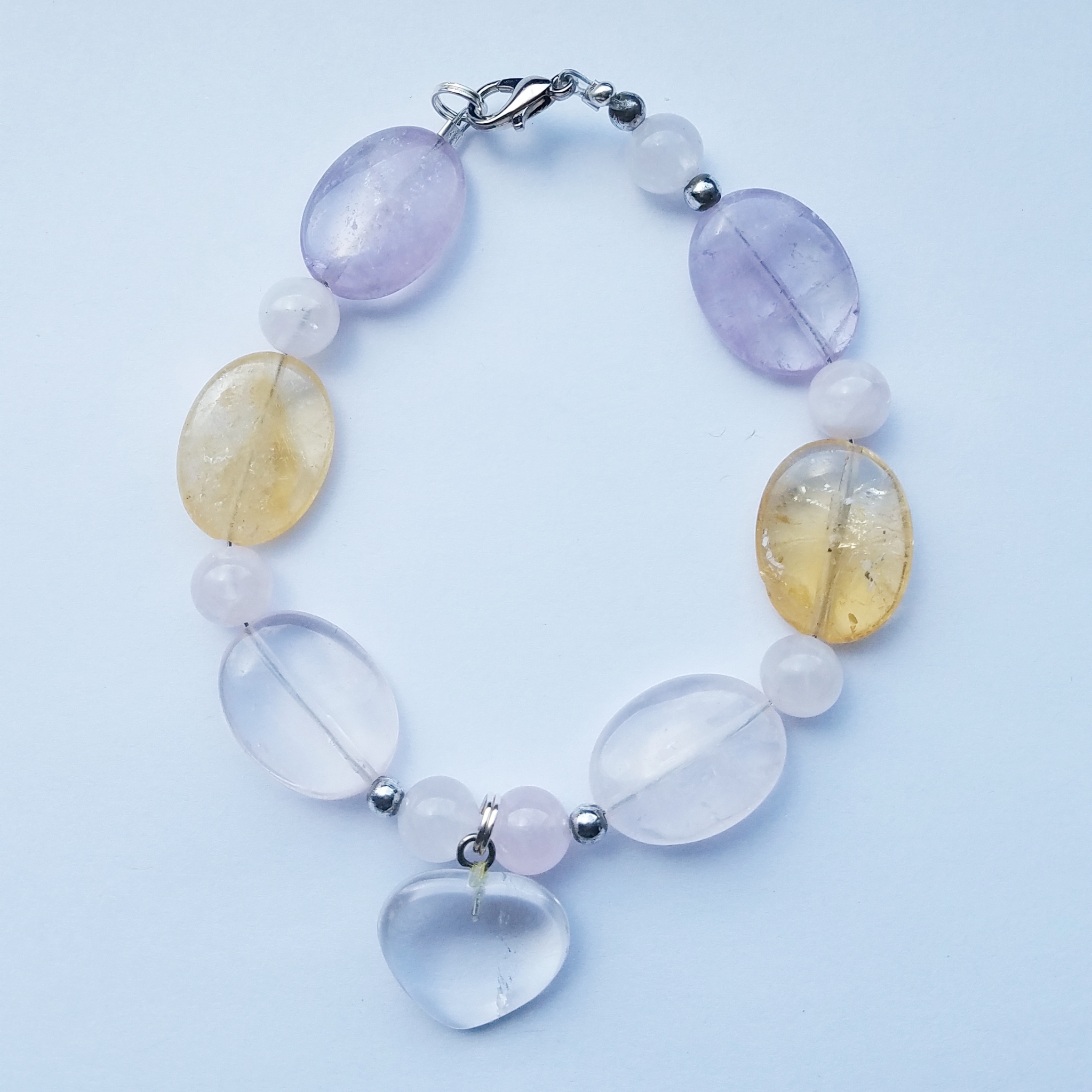 Quartz Heart Charm Bracelet