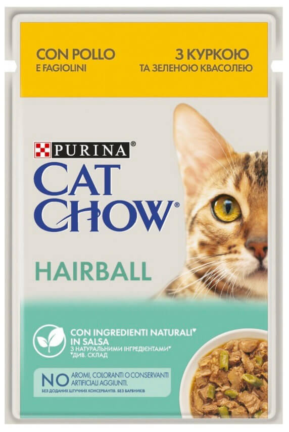 Кет Чау Hairball.Проти утворення волосяних кульок. З куркою та зеленою квасолею в желе. Конс/кот 85г