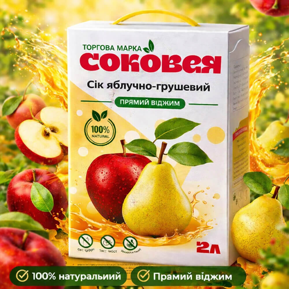 Сік яблучно-грушевий неосвітлений пастеризований 2 л
