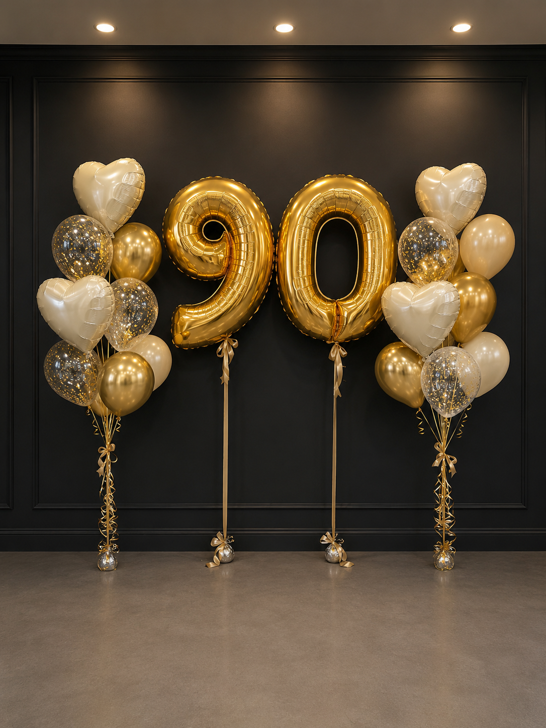 90th Birthday Balloon Bundle - Gold Number Balloons with Luxury Balloon Bouquets