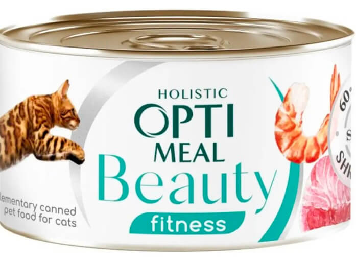 Оптіміл Б`ЮТІ ФІТНЕС. Консерва д/котів “Смугастий тунець у соусі з креветками 70гр.