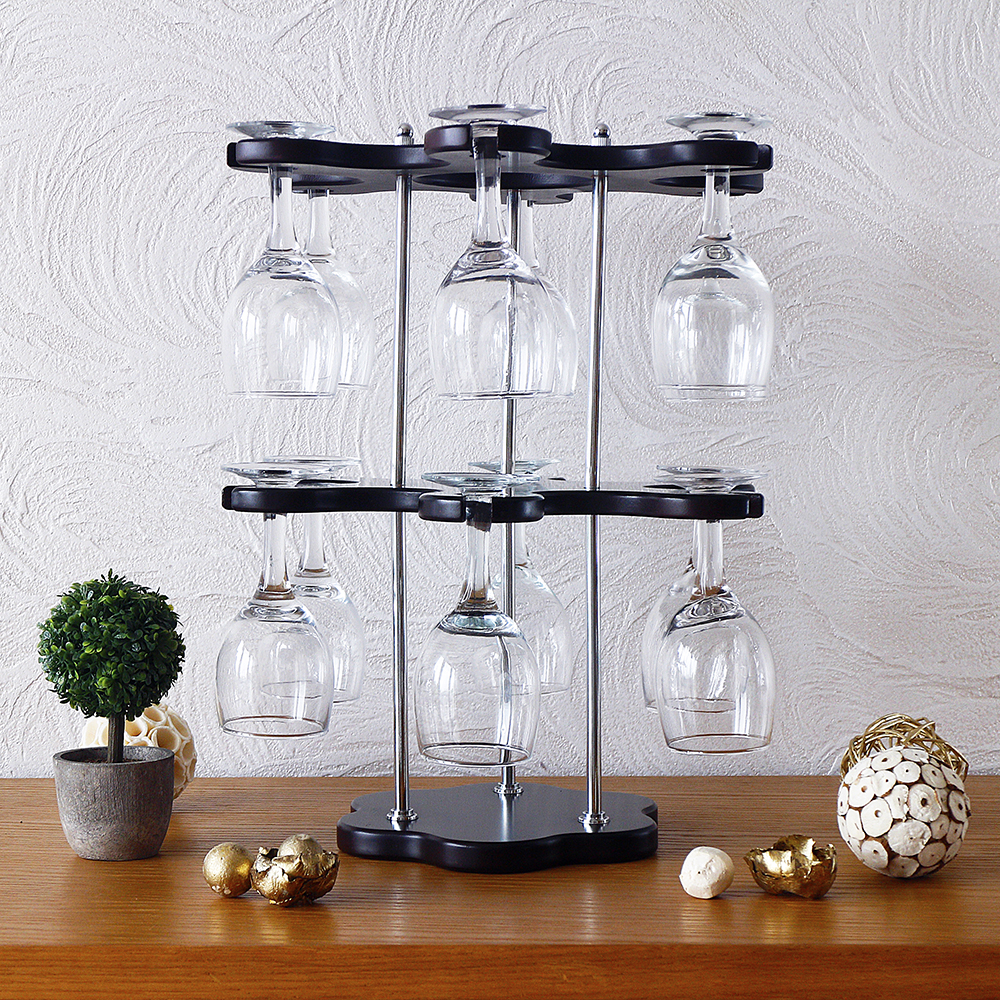 Підставка для пляшки на 11 келихів зі штопором дерев`яна, SS09183