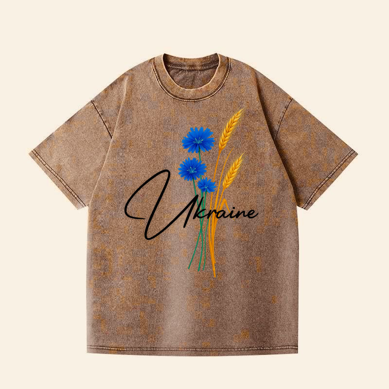 ФУТБОЛКА ОВЕРСАЙЗ КОРИЧНЕВА ВАРЕНА З ПРИНТОМ "КОЛОСОК УКРАЇНА"