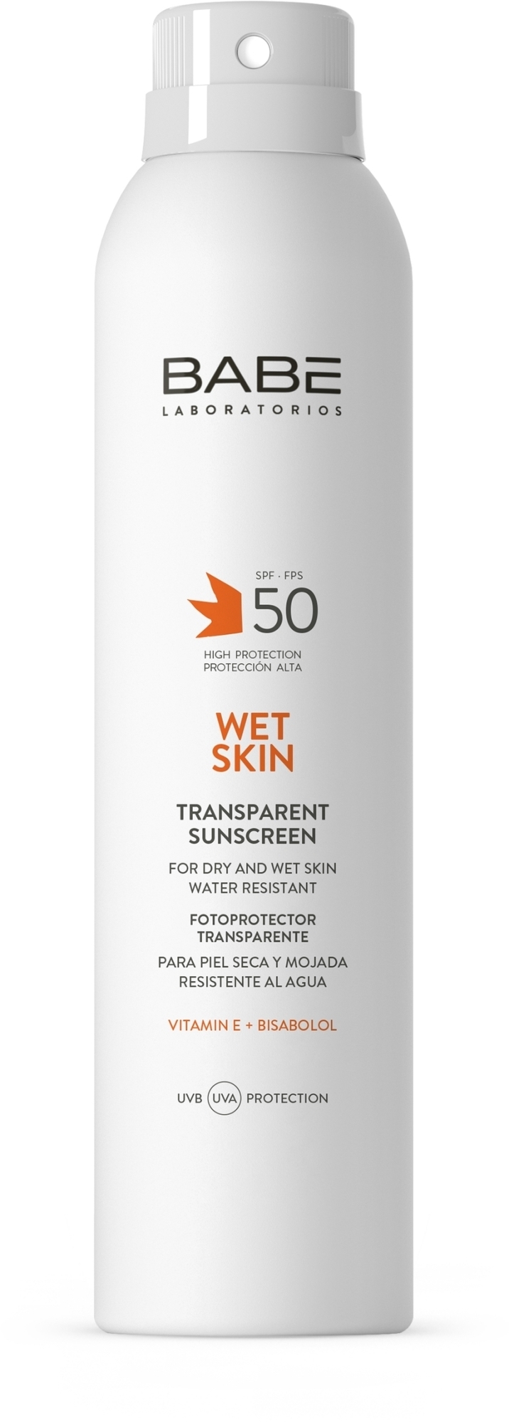Сонцезахисний водостійкий спрей для тіла BABE Laboratorios Transparent Sunscreen Wet Skin SPF 50 з прозорою текстурою, 200 мл