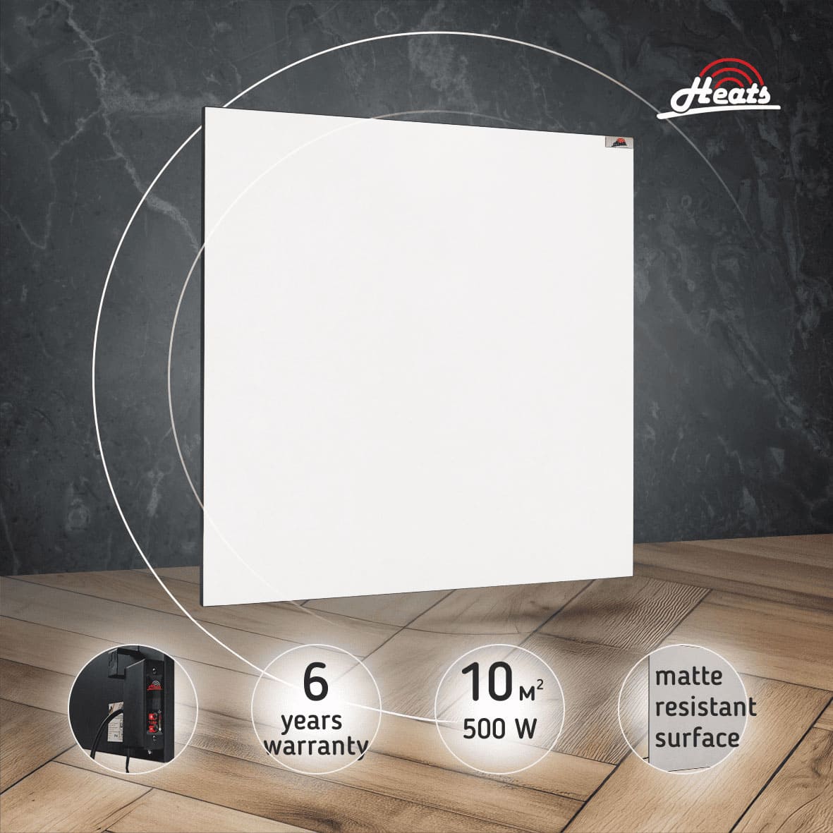 Ceramic Heater Heats 500 White with Thermostat