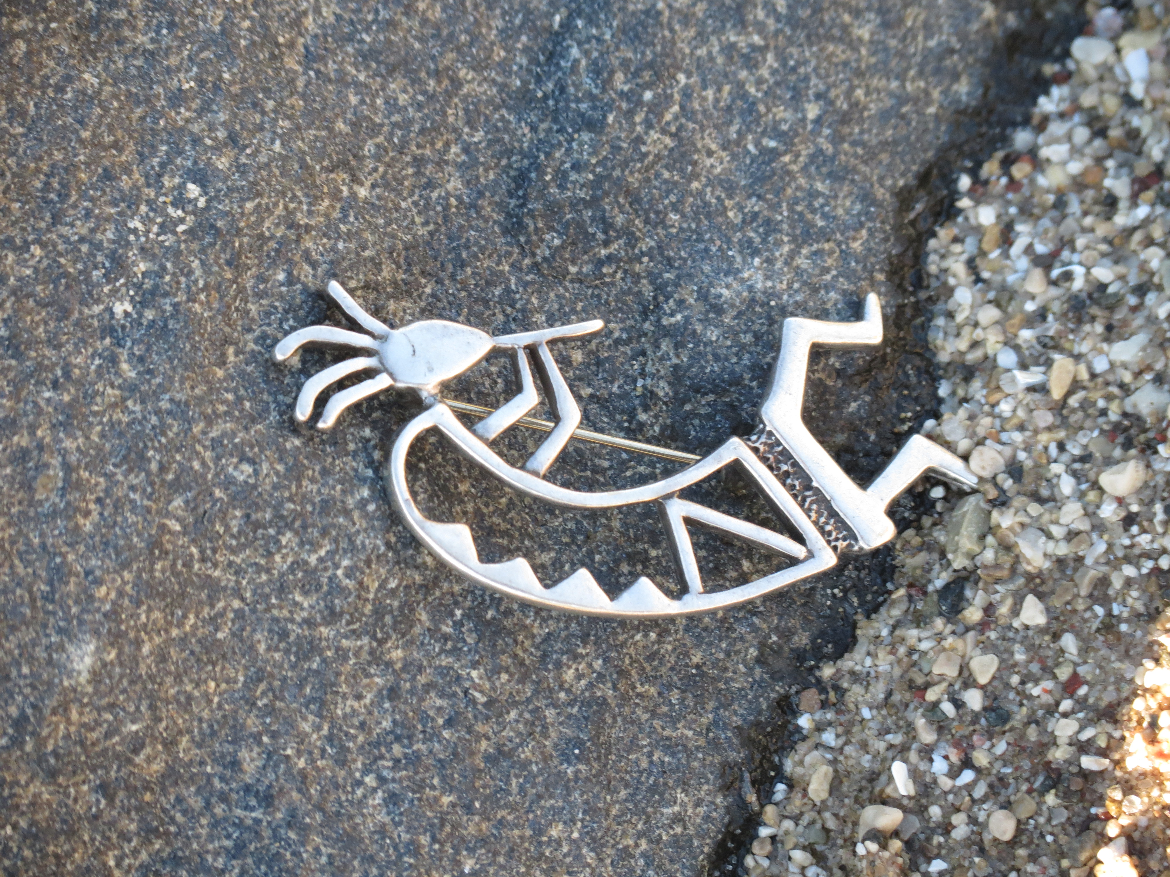 Vintage Sterling Silver Brooch Pin of Kokopelli Flute Player, Native American Indian Jewelry