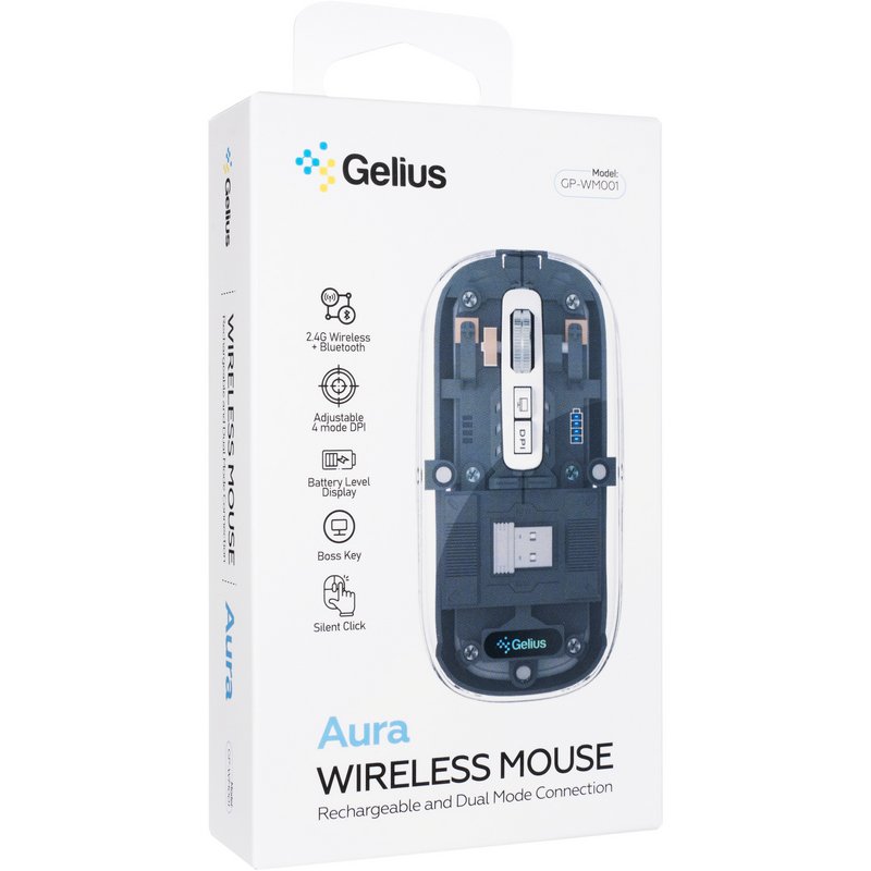 Бездротова миша Gelius Aura GP-WM001 (безшумна) Transparent/Grey