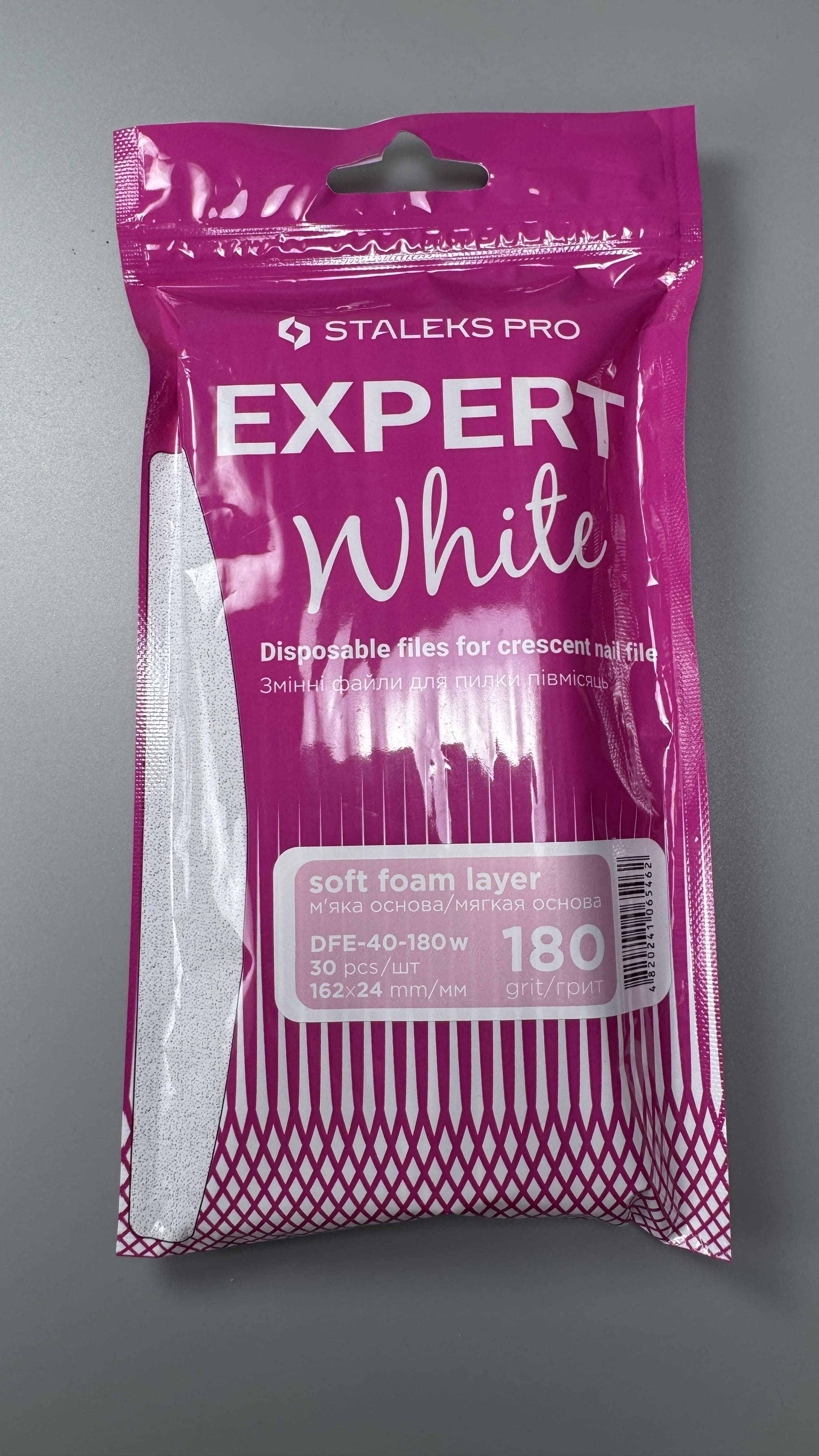 Змінні файли білі для пилки півмісяць на м'якій основі Staleks Pro Expert 180 грит, 30 шт – DFE - 40 -180w