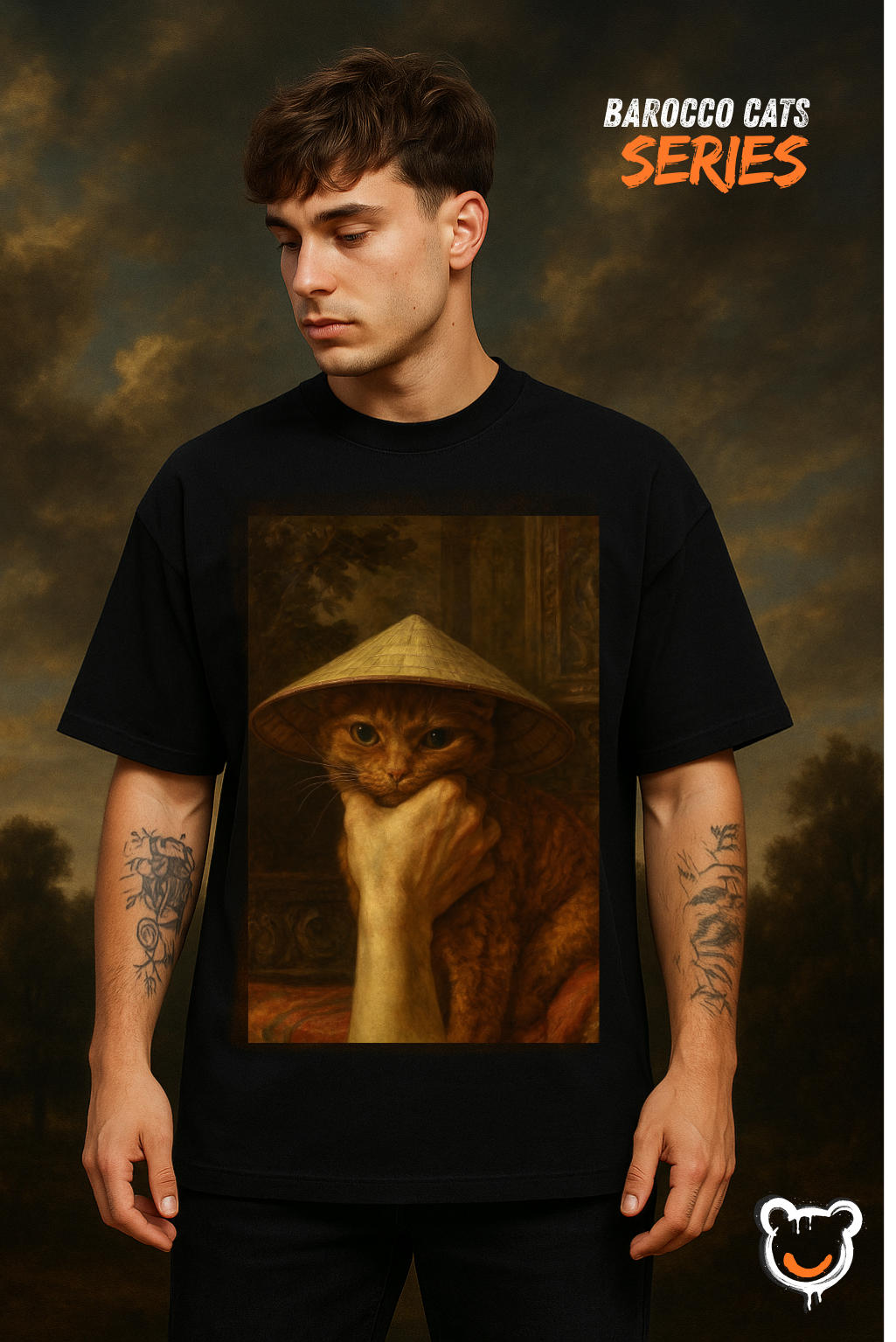 Футболка «Barocco Zen Cat» – Black Oversize | Barocco Cats Series