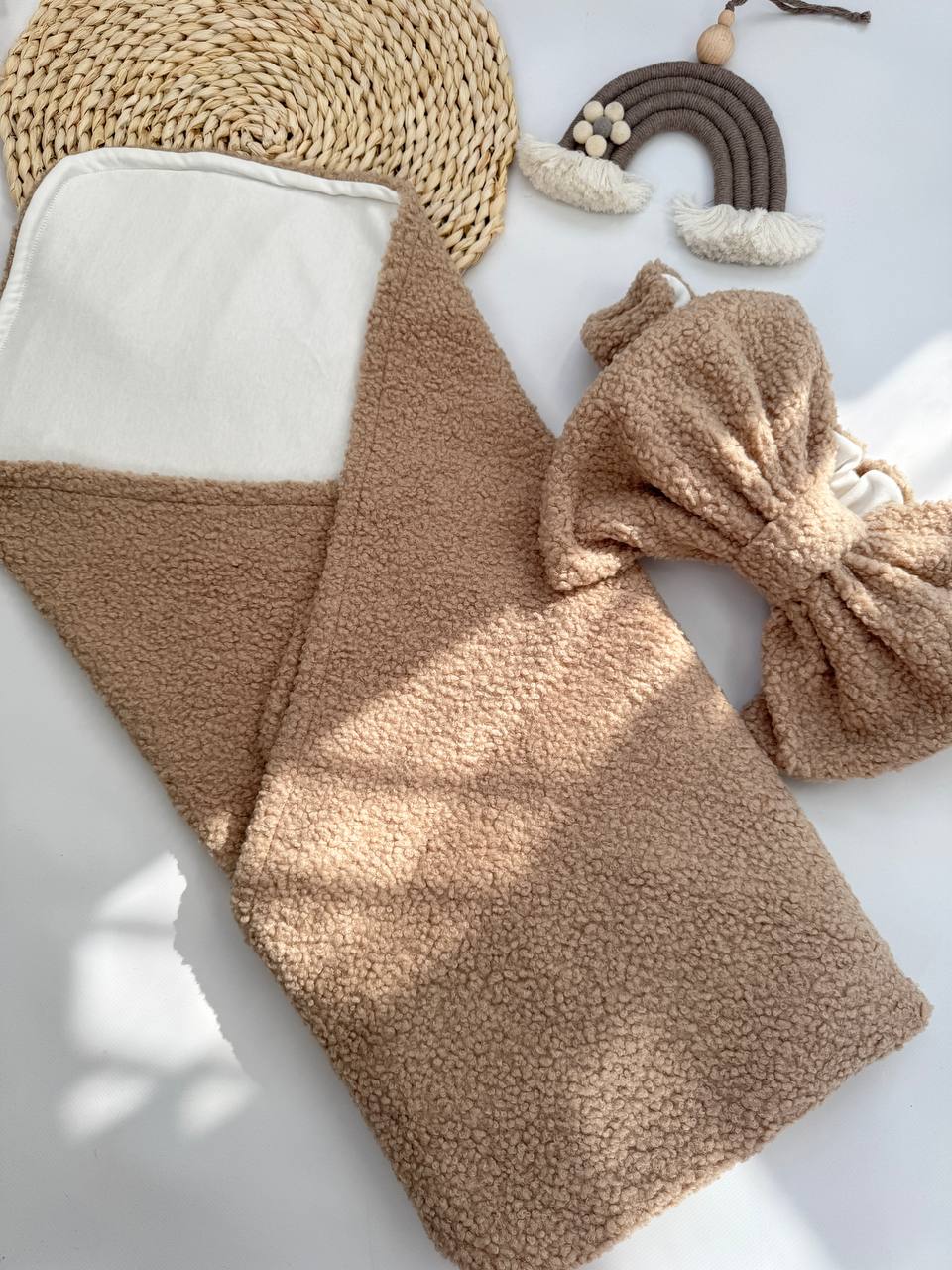 Плед-конверт + бант для новонародженого (тканина Теді + інтерлок)