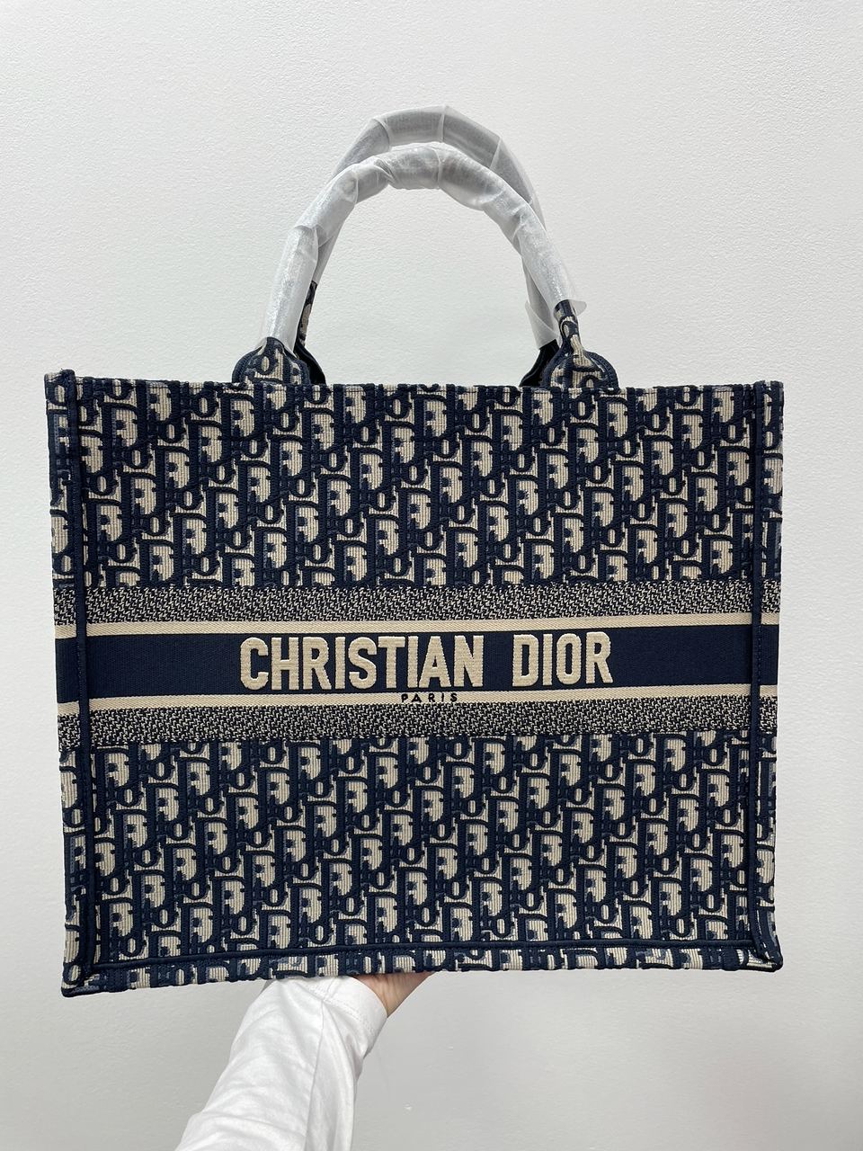 Dior Large Book Tote  Ecru and Blue Dior Oblique Embroidery