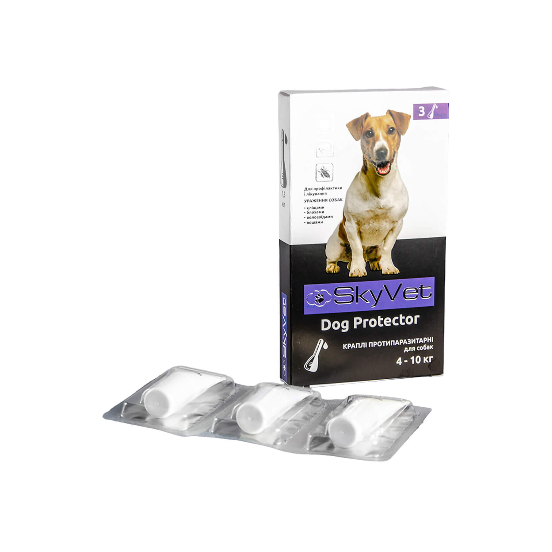 Краплі Скайвет Дог Протектор  протипаразит. д/собак  4-10 кг,1.5 мл № 3 (перметрин,імідаклоприд)