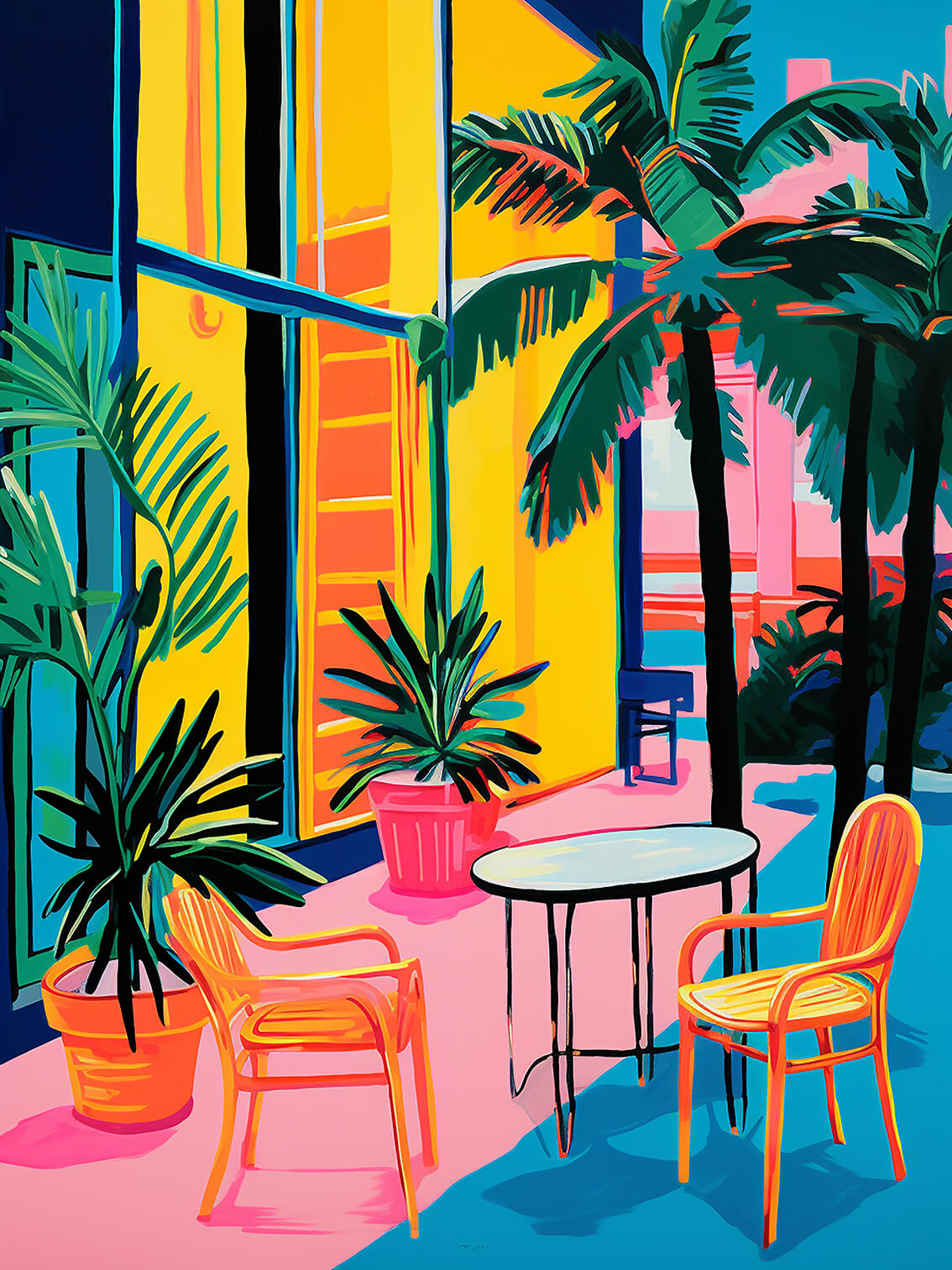 Cafe in Miami, 80x60 cm, original acrylic painting on canvas