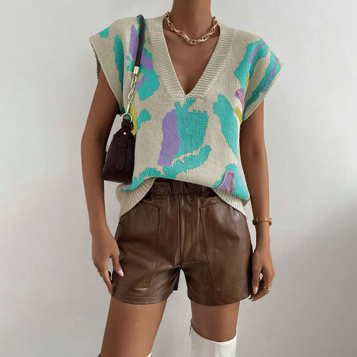 Vintage Jacquard Knit Vest Aesthetic | Casual V-Neck Sweater Vest