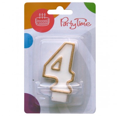 Свічка цифра 4 золотий контур