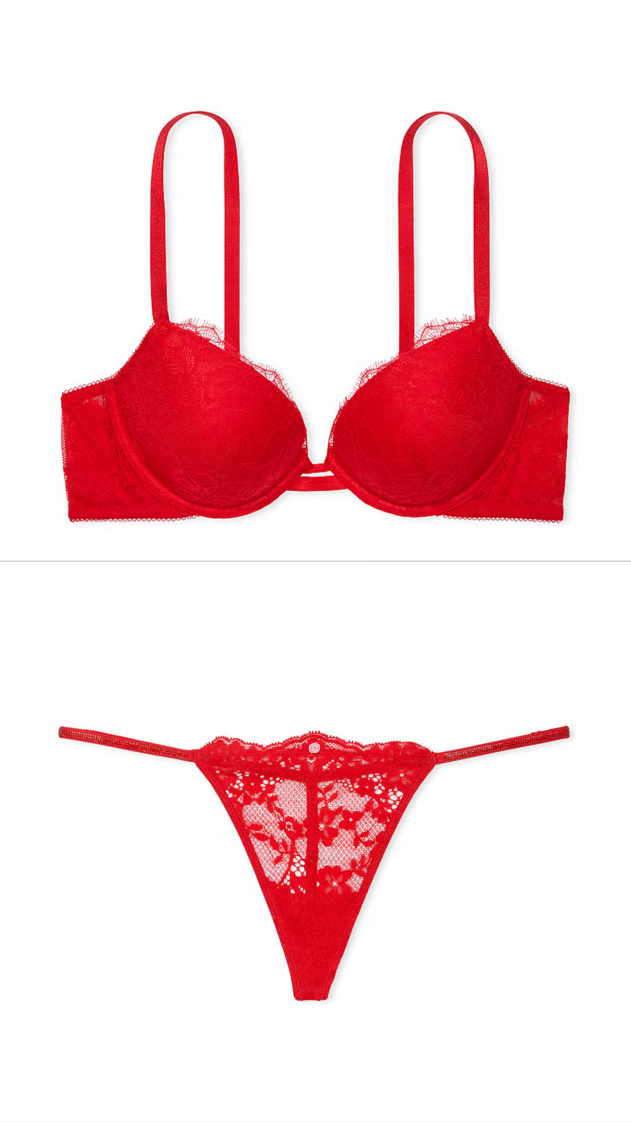 Комплект білизни Victoria's Secret Rose Lace Push up Bra and Twinkle Strap Lave V-String Panty