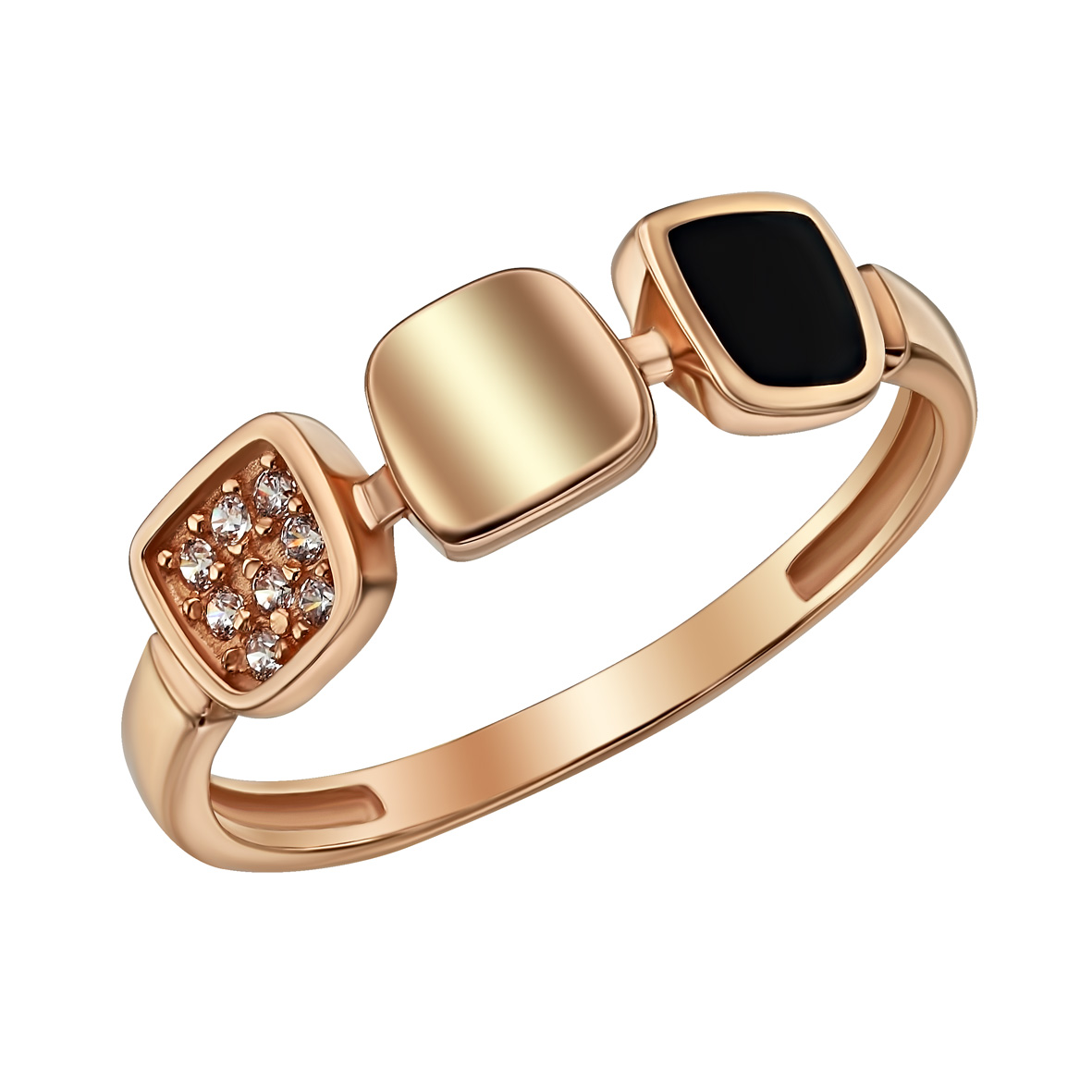 Eleganter Ring aus 585er Rotgold mit Emaille & Zirkonia