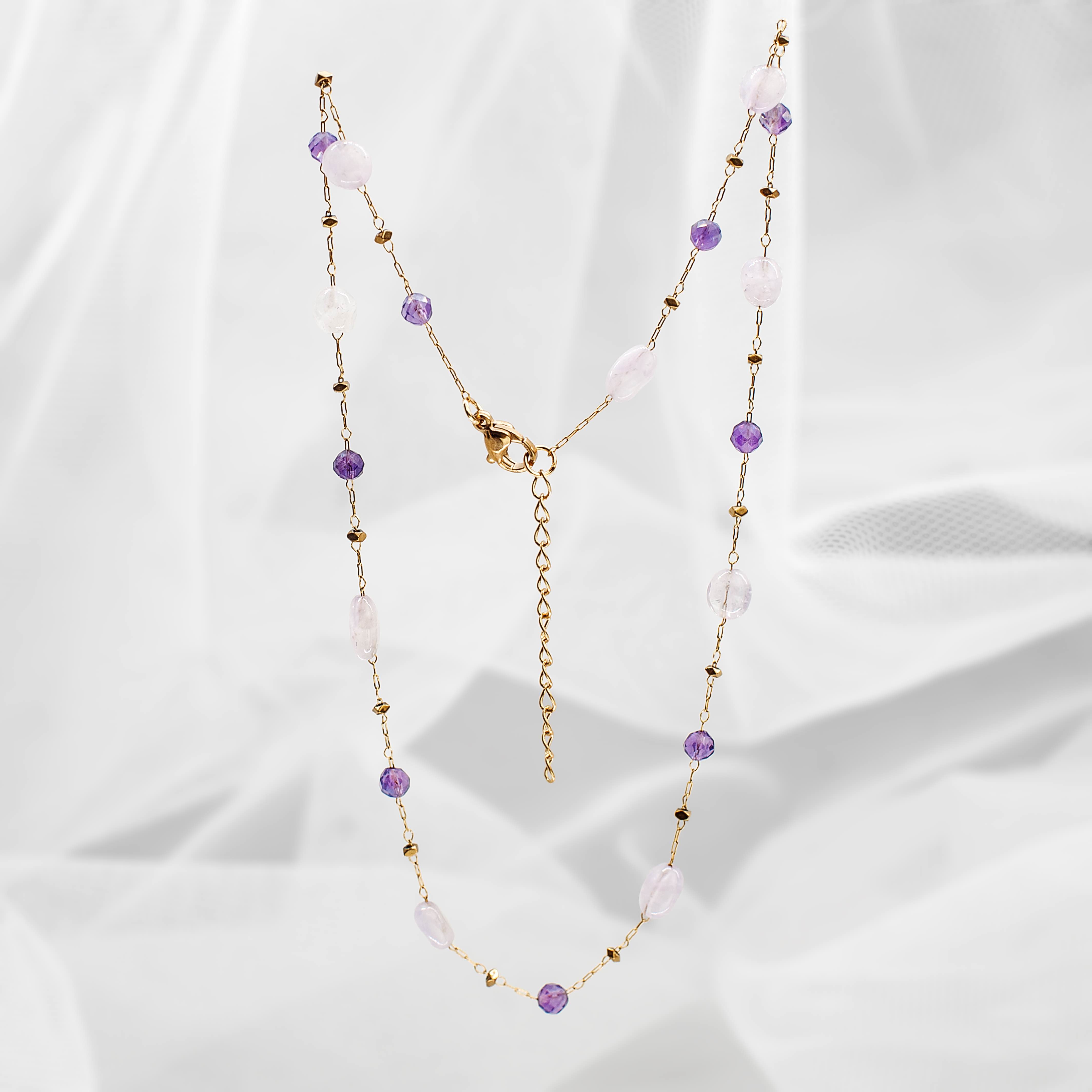 Delicate Amethyst Necklace on Stainless Steel Chain