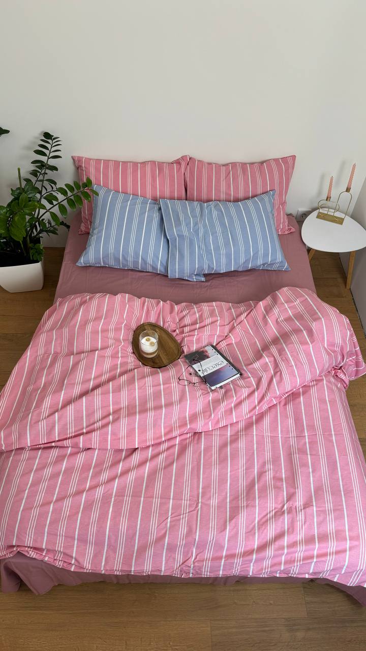 Комплект постільної білизни Ранфорс рожева смужка