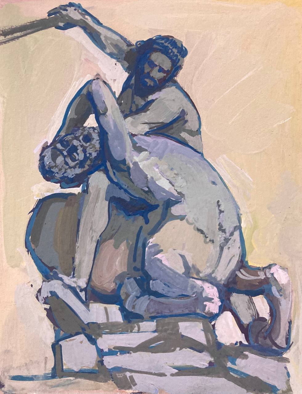 Hercules and the centaur Nesso. Giambologna, 2024, 20x15 sm, gouache, paperboard
