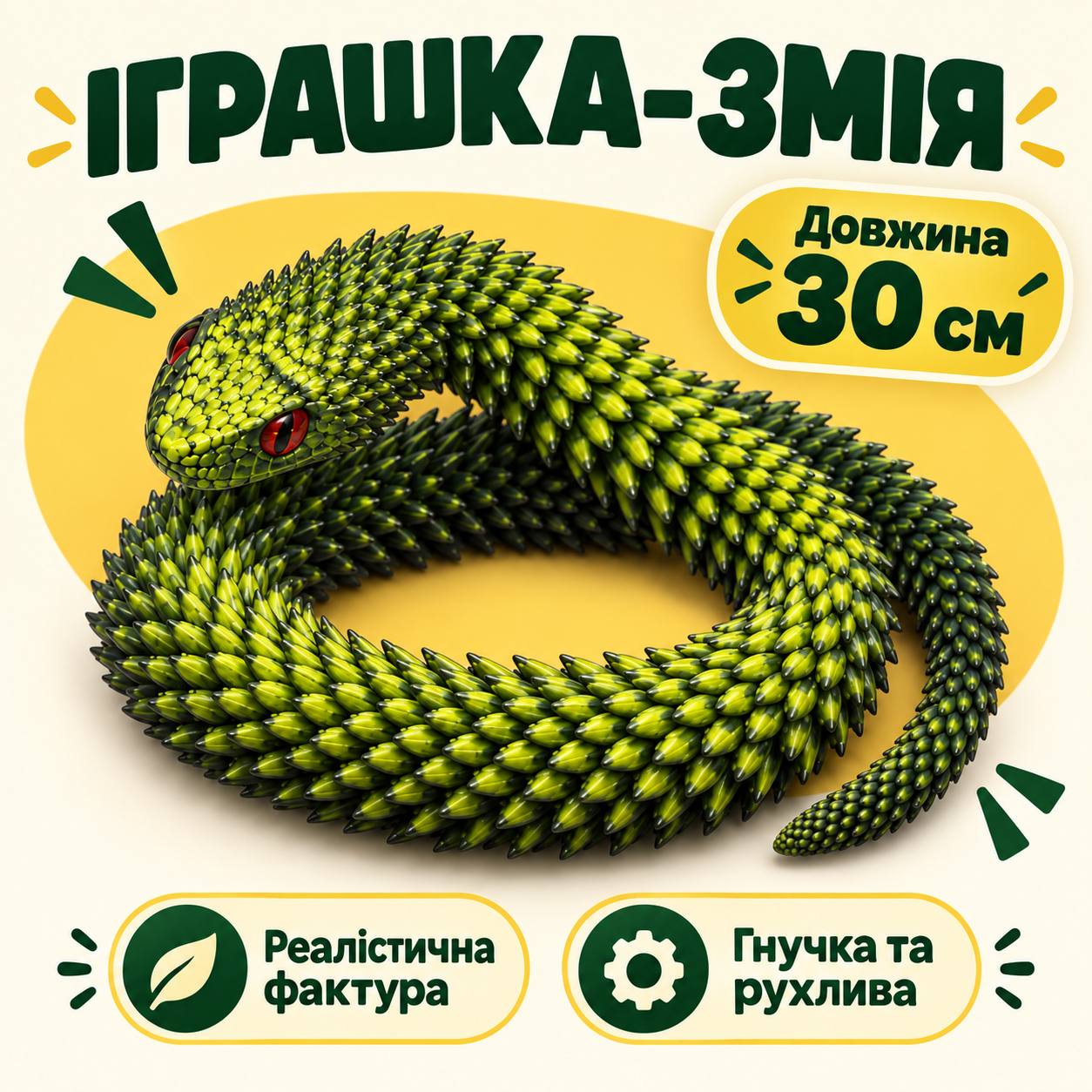 Іграшка Змія 3D, іграшка антистрес змія 3Д, 30 см