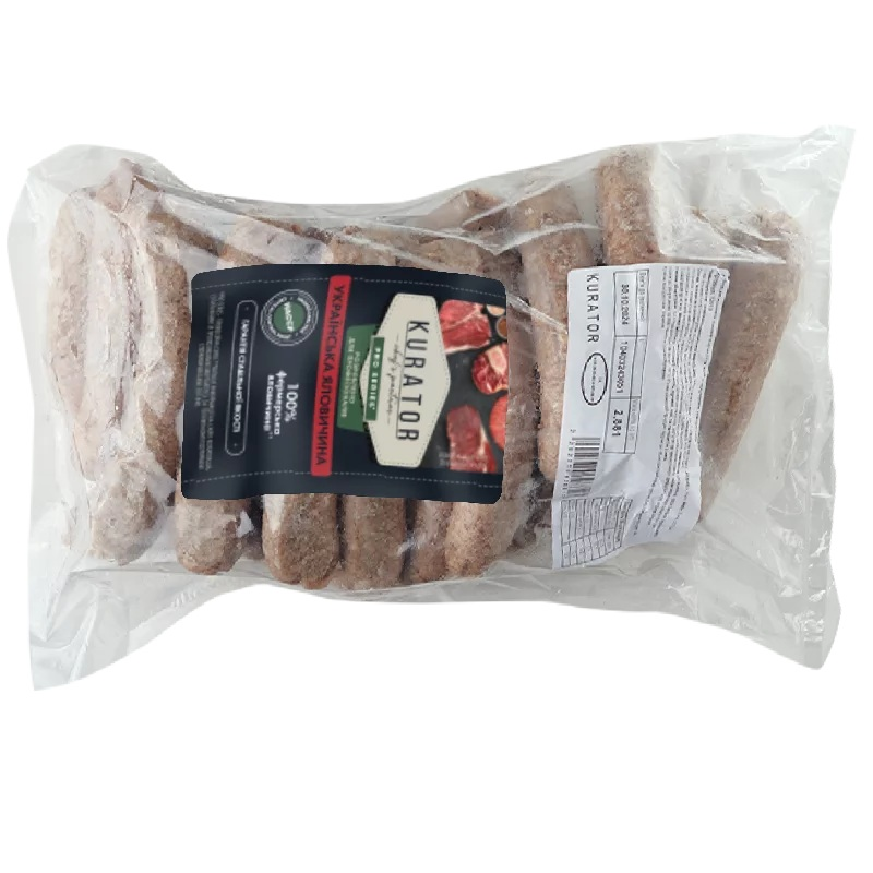 Ковбаски яловичі н/ф м’ясний посіч зам IQF (п/п ~2,5 кг, г/л ~5,0 кг, Куратор)