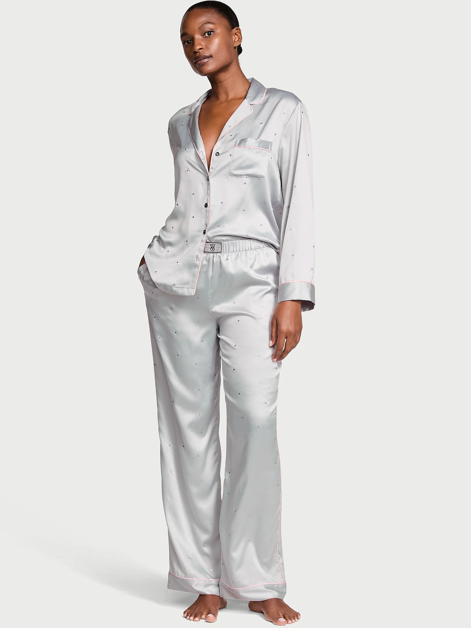 Піжама Glazed Satin Dew Drop Long Pajama Set Grey