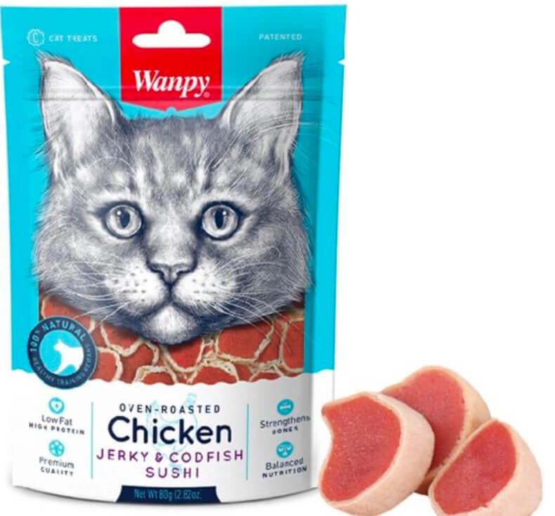 ВАНПІ СУШІ З КУРКОЮ ТА ТРІСКОЮ ласощі для котів 0.08 кг.