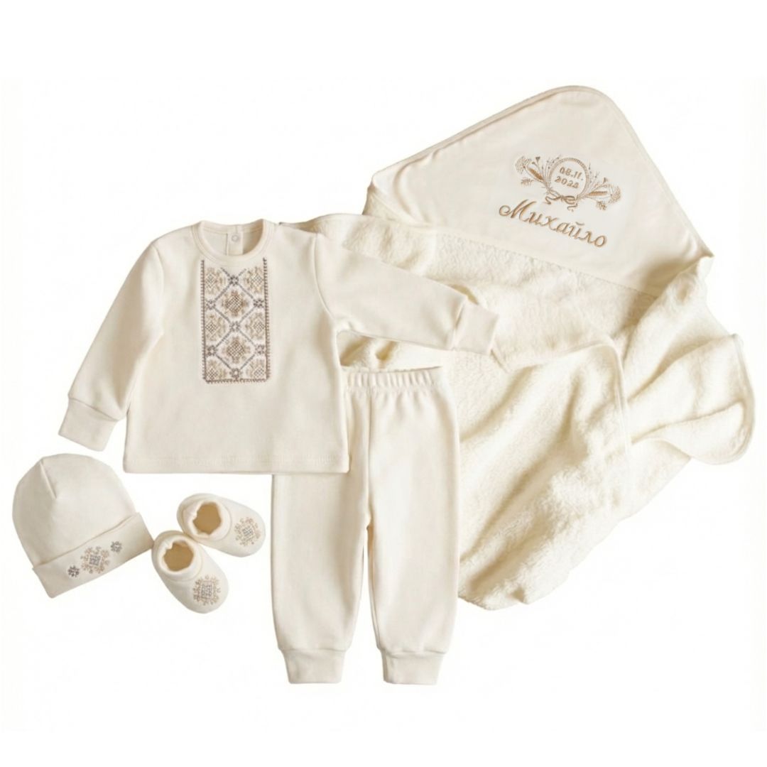 Комплект вишитий на флісі для хрещення з крижмою