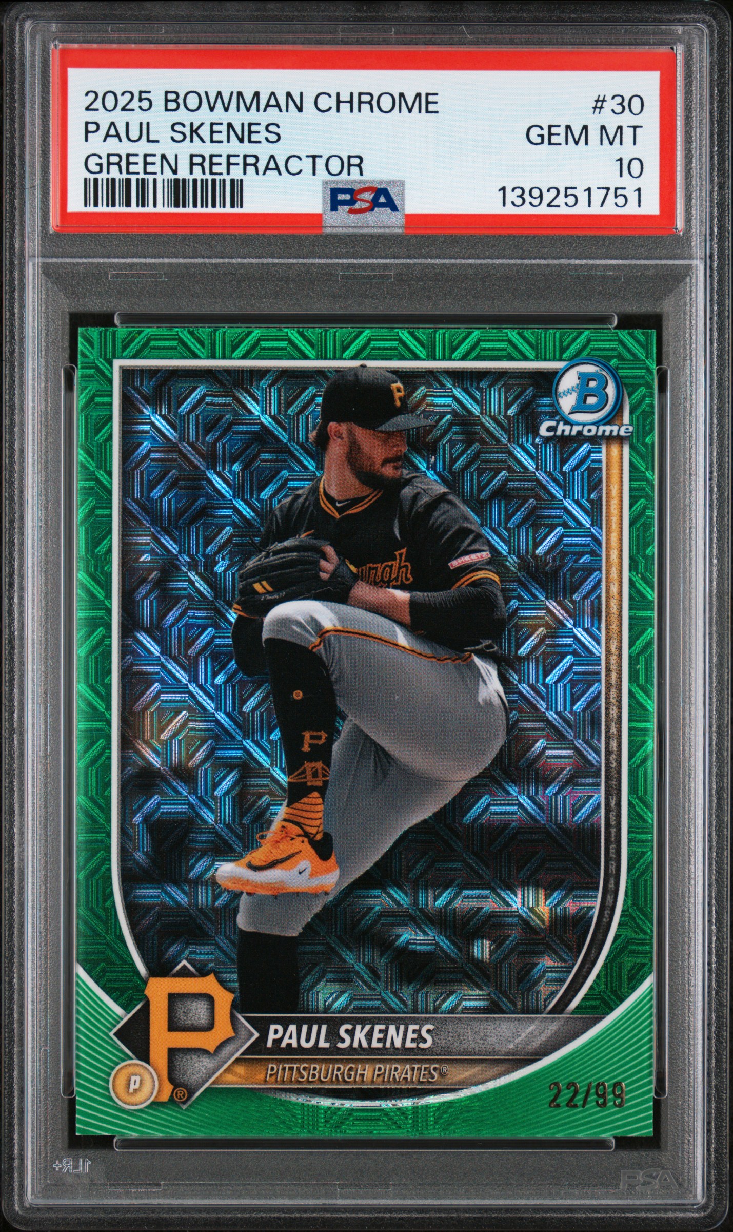 2025 BOWMAN CHROME #30 PAUL SKENES GREEN REFRACTOR 22/99