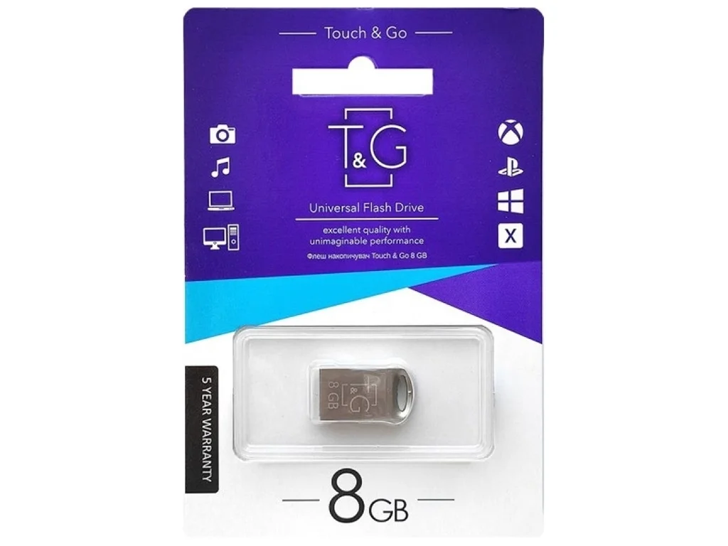 USB флешка T&G 8Gb USB2.0 (коротка, сталь)