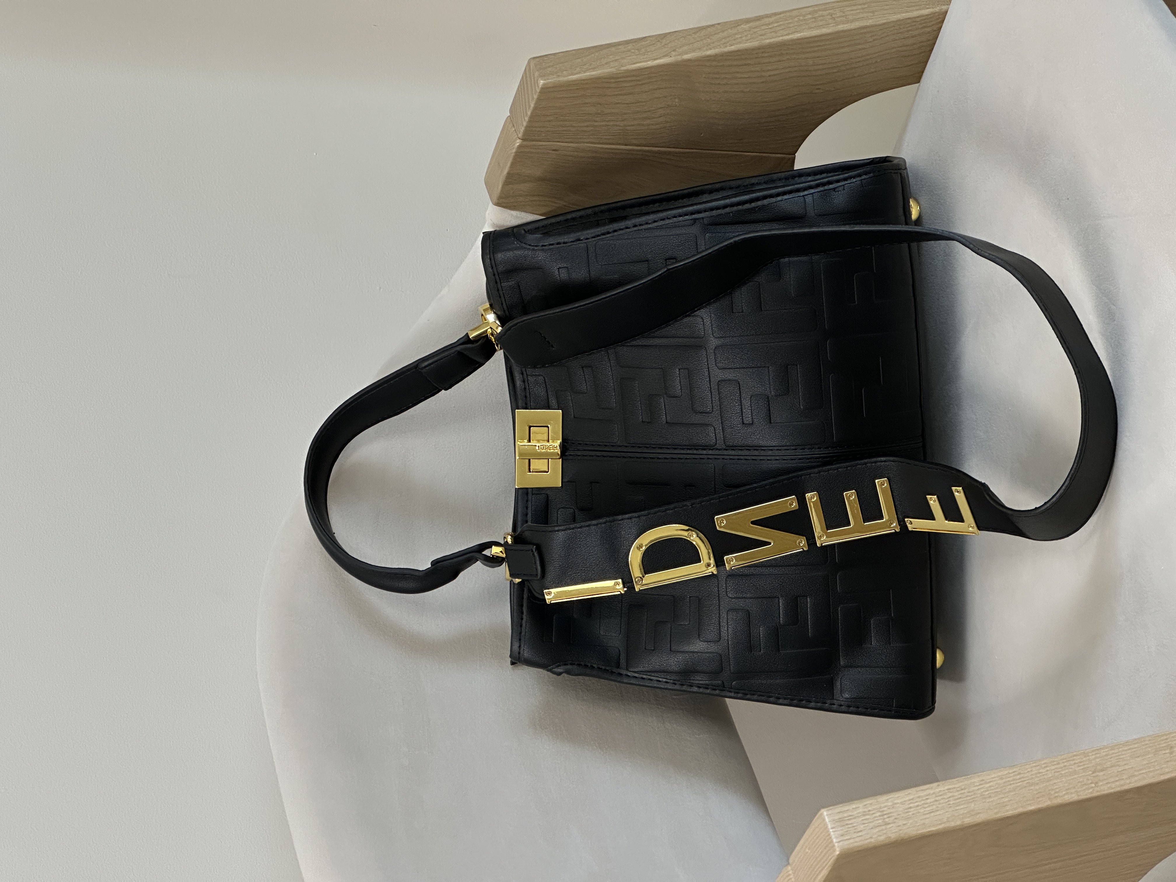 Fendi Black Leather Large Iconic Essentially Peekaboo Top Handl