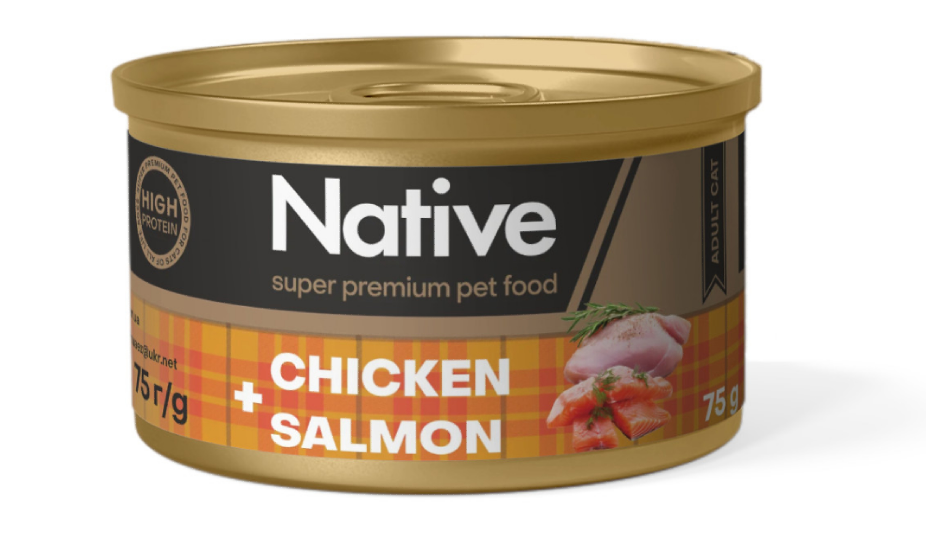 Native Chicken with Salmon Adult Cat - натуральний консервований корм з куркою і лососем для котів, 75г