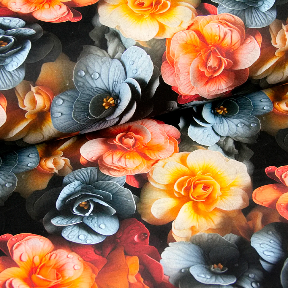 Тканина Ранфорс Digital print - Камелія в росі