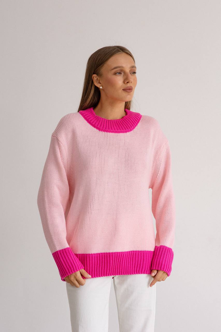 В'язаний светр оверсайз двохколірний "Галатея" - Рожевий-малина IWOMAN