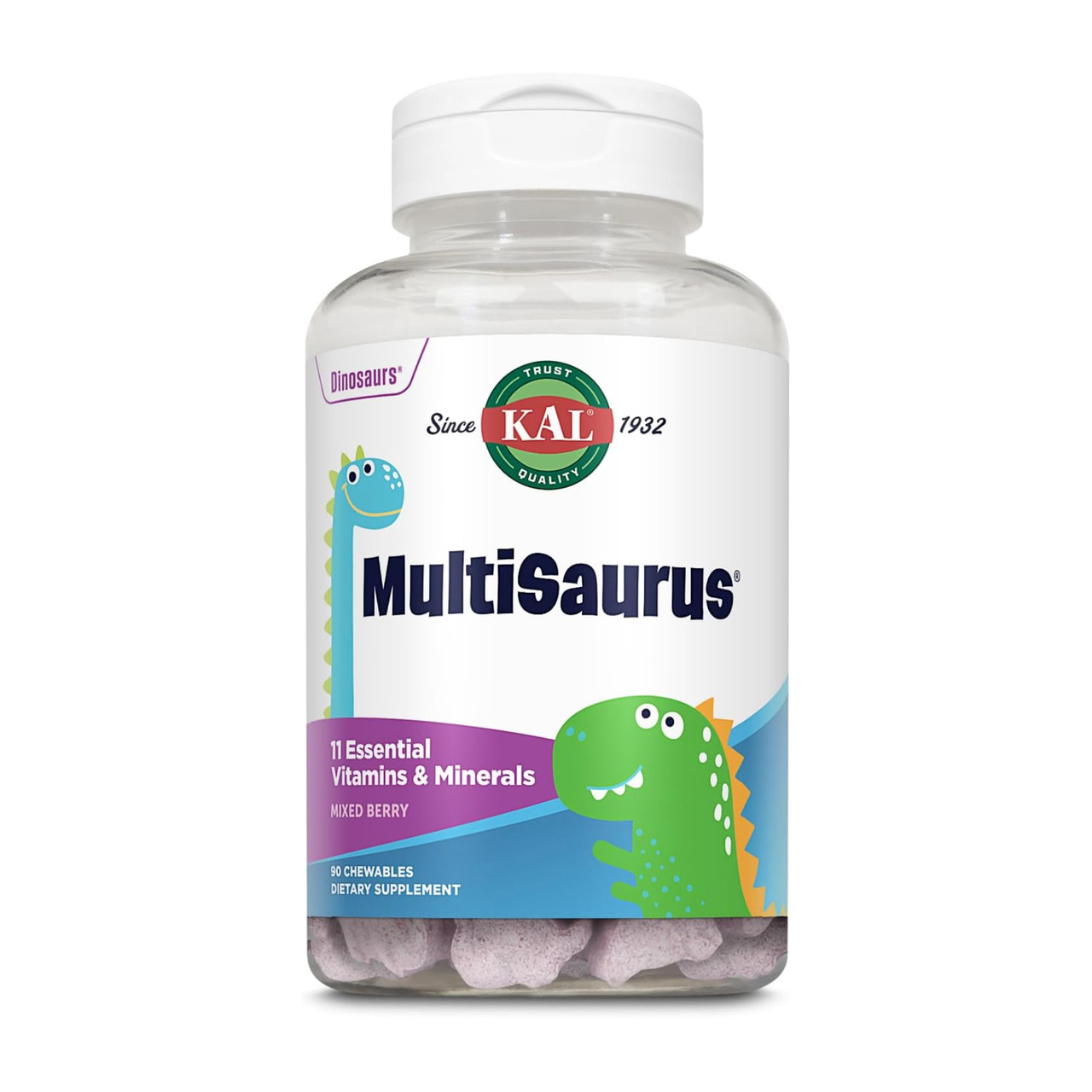 Дитячі вітаміни та мінерали, MultiSaurus - 90 сhewable Berry Grape Orange