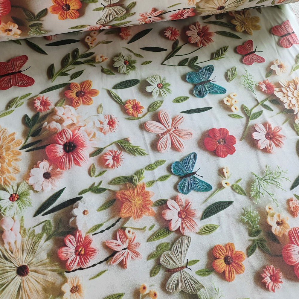 Тканина Ранфорс Digital print - Метелик в квітах