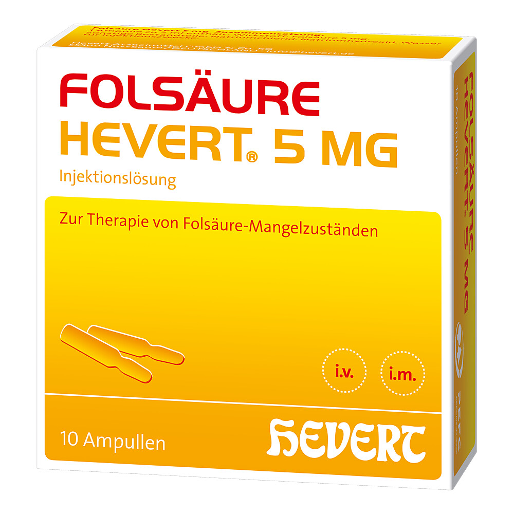 Folsäure Hevert 5 mg – 10 Ampoules of 2 ml | High-Dose Folic Acid