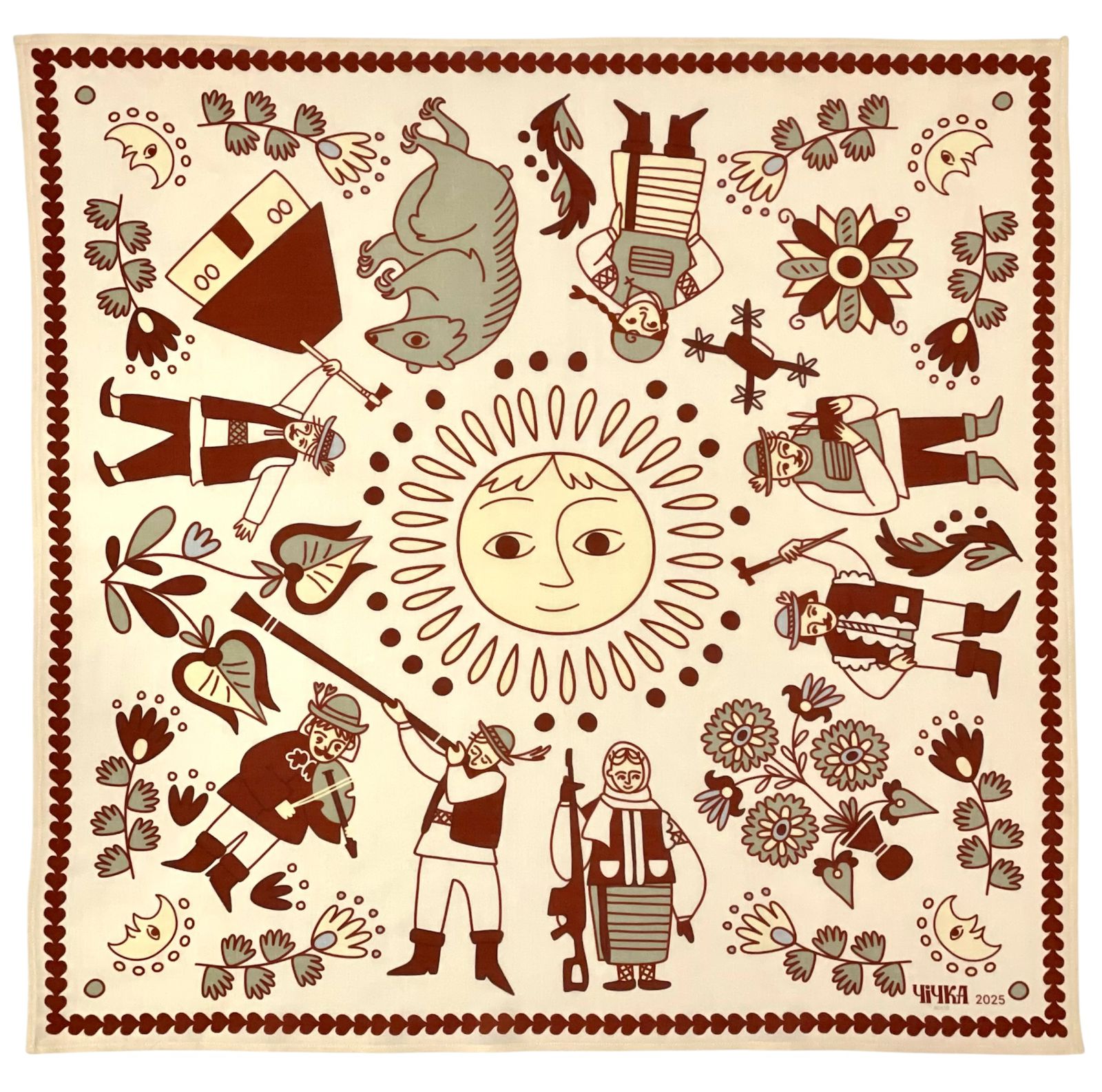 Хустка з гуцулами, 90*90 см