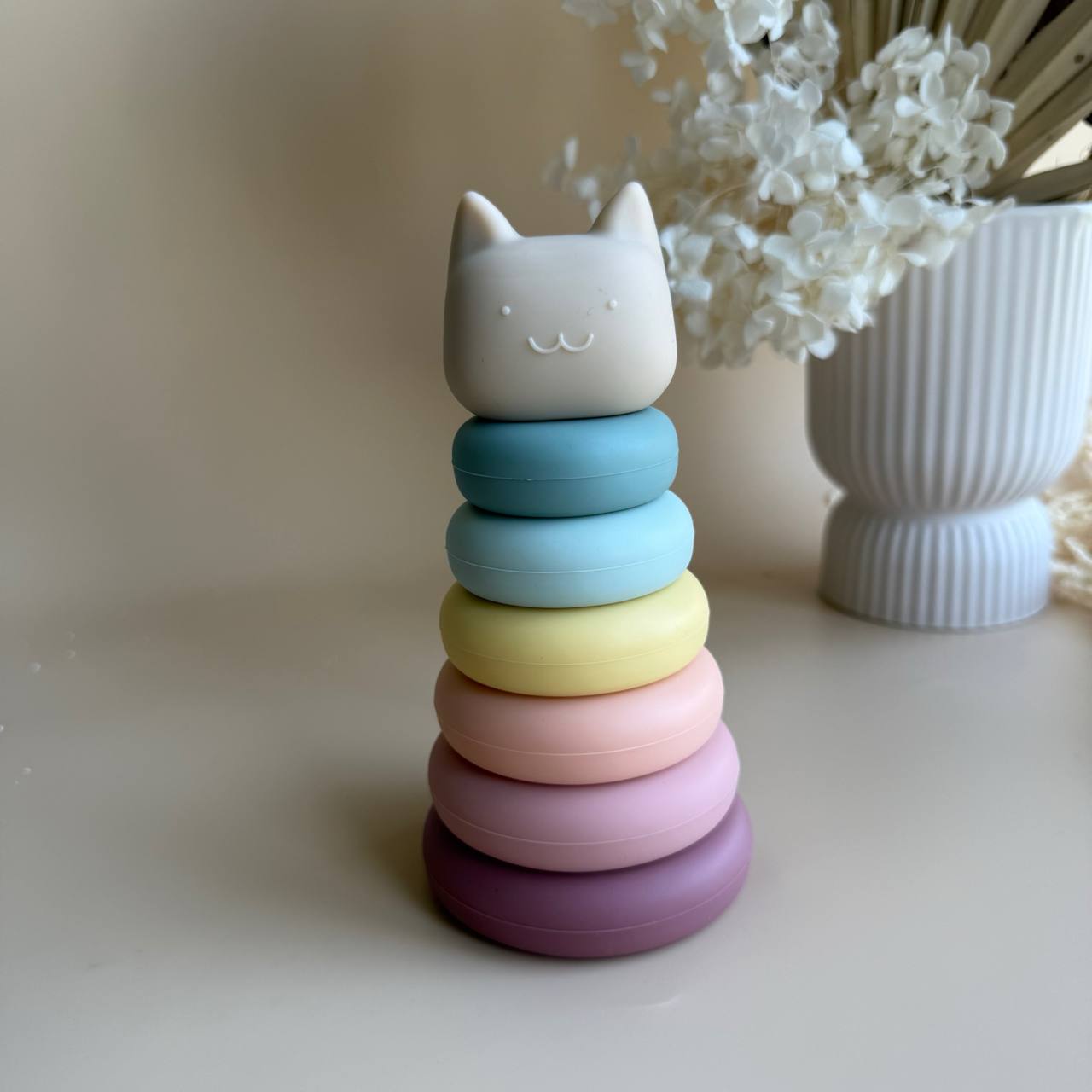 Силіконова пірамідка-сортер «Котик» Pastel Mix