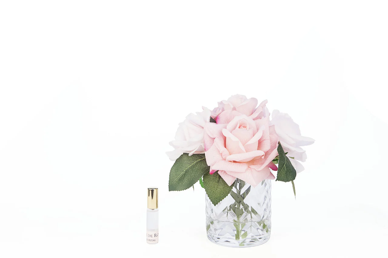 Аромаквіти Cote Noire Mixed Pink Roses рожеві троянди у прозорій вазі Ялинка