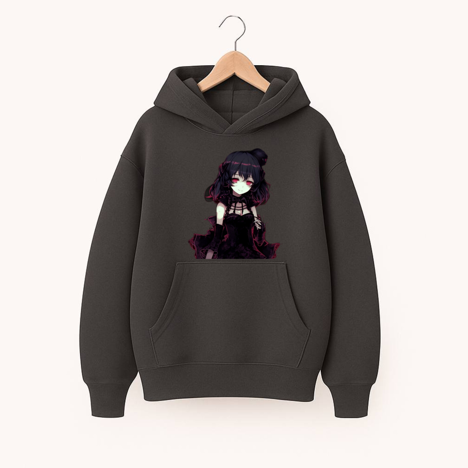 ХУДІ  ОВЕРСАЙЗ  ГРАФІТ   З ПРИНТОМ "АНІМЕ ДІВЧИНКА 1"