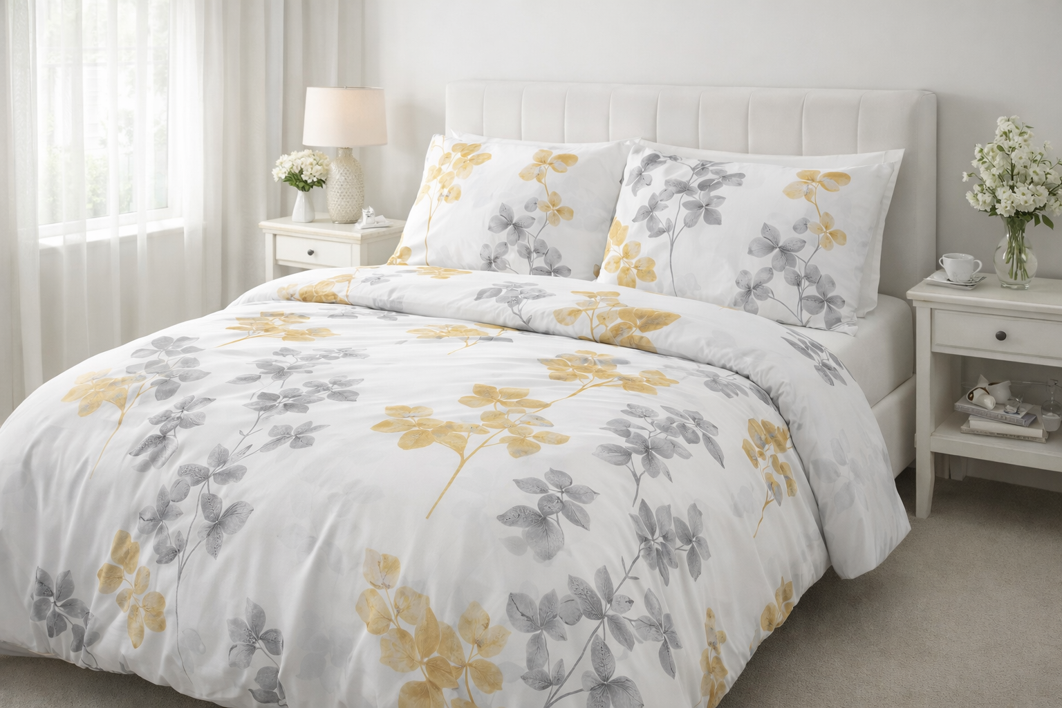Постільна білизна  від виробника ранфрс "Жовті, сірі квіти на білому"