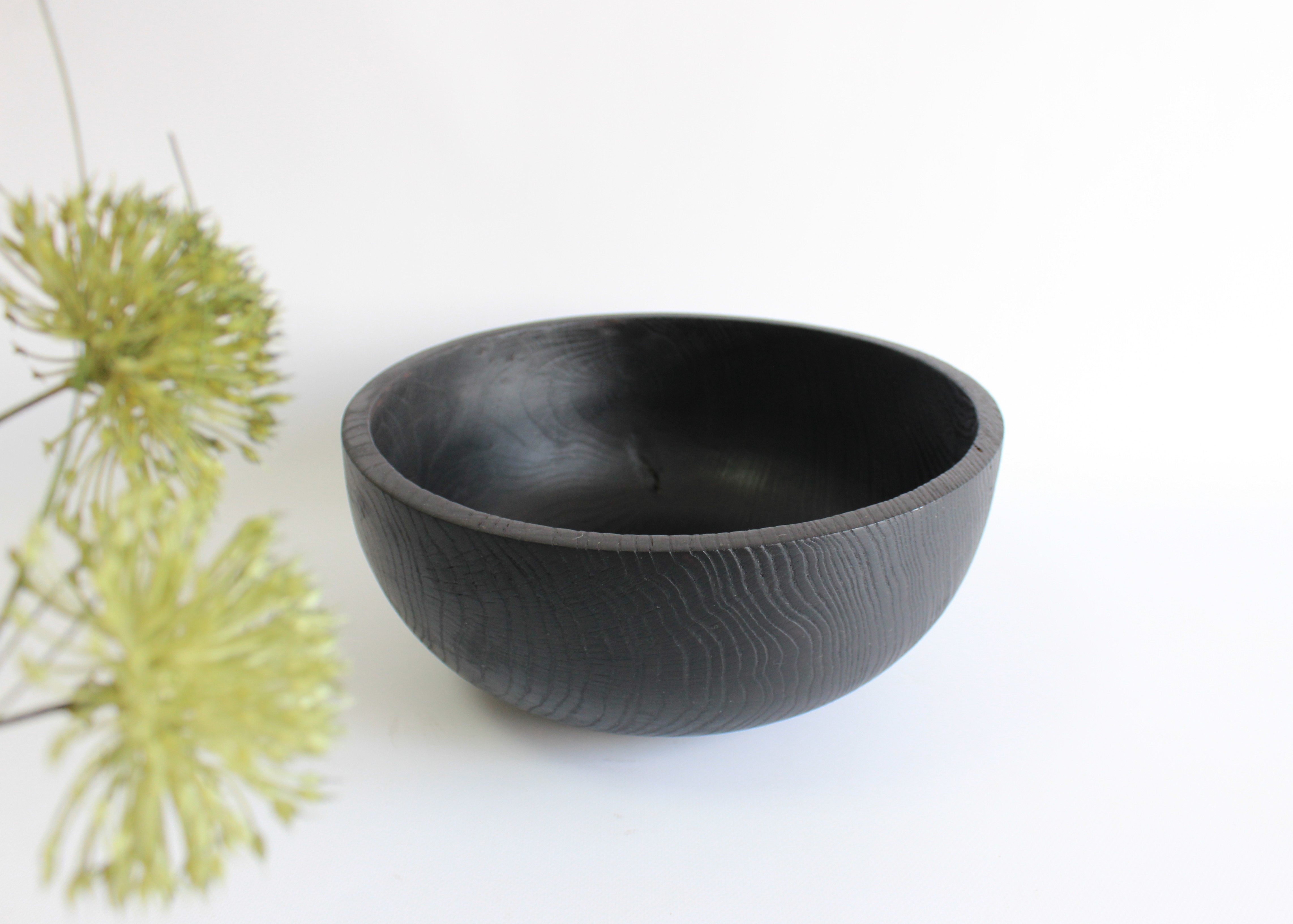 Black bowl for fruit handmade, wooden yakisugi bowl
